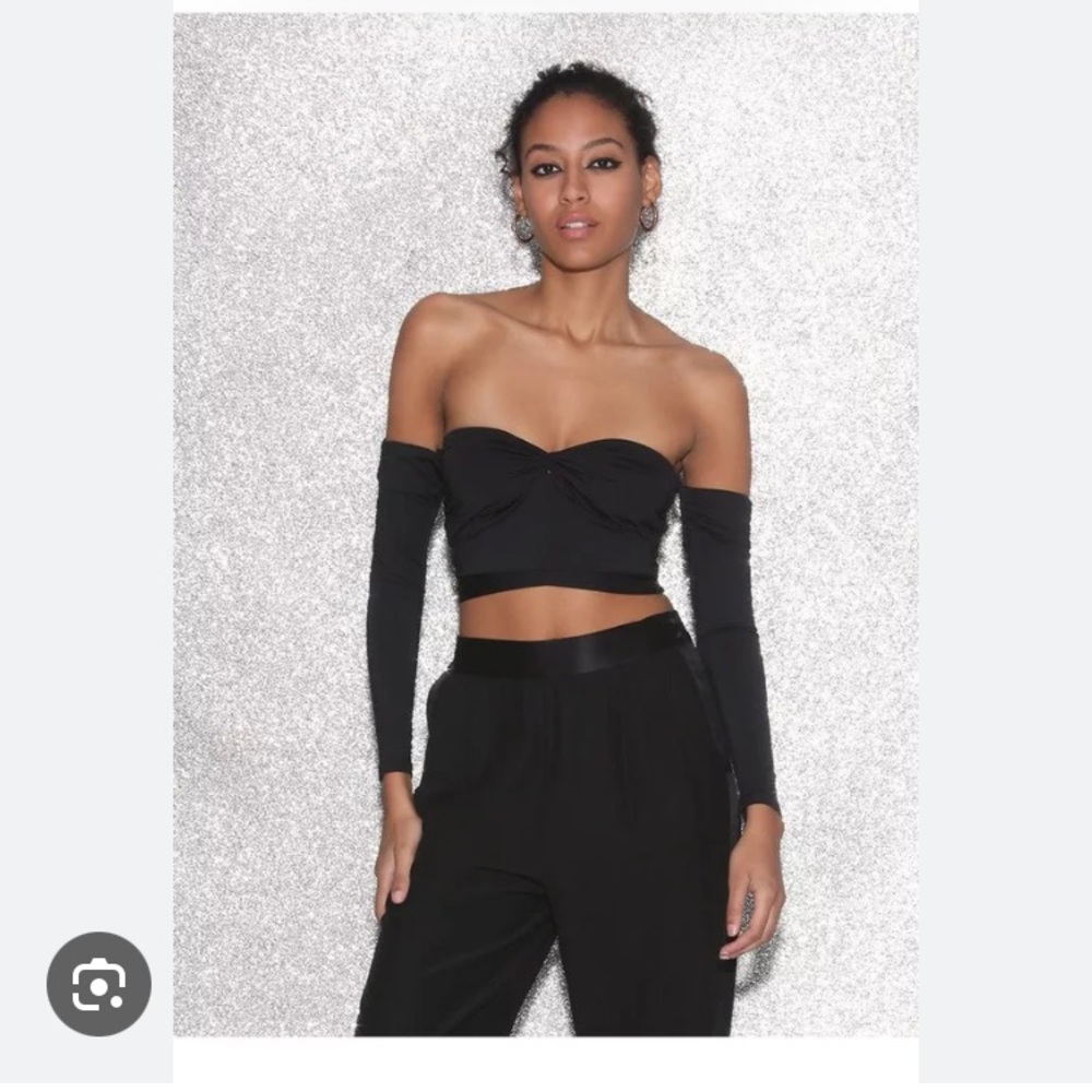 Fleur du Mal Black Off the Shoulder Twist Matte Jersey Crop Top S